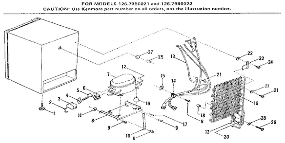 Unit Parts Diagram and Parts List for 1267986021  Kenmore Refrigerator