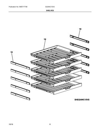 Shelves Diagram and Parts List for  Frigidaire Wine and Beverage Cooler