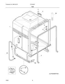 Tub Diagram and Parts List for  Frigidaire Dishwasher