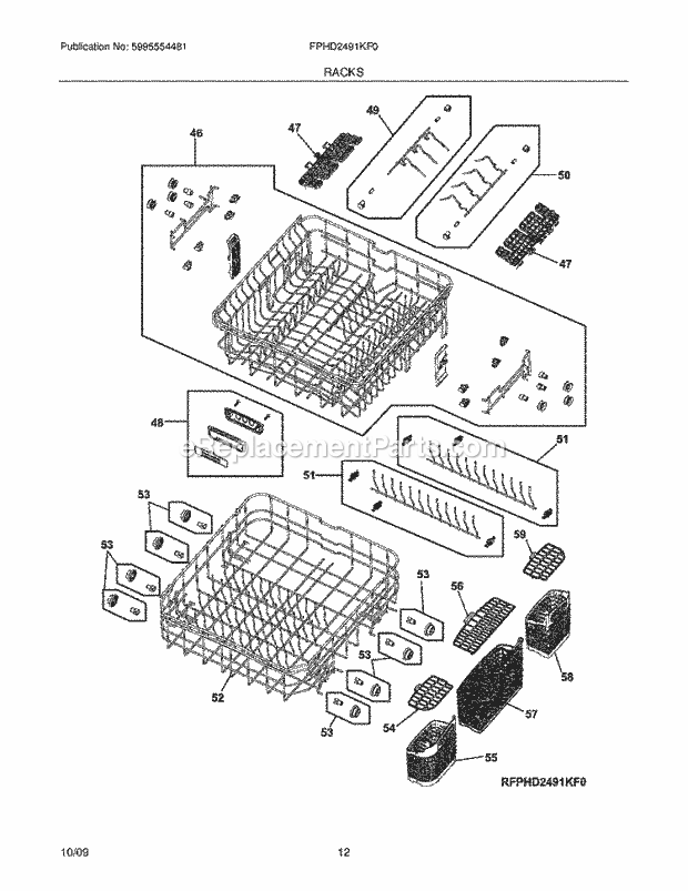 Racks Diagram and Parts List for  Frigidaire Dishwasher