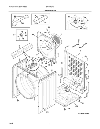 Cabinet/drum Diagram and Parts List for  Frigidaire Dryer