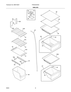 Shelves Diagram and Parts List for  Frigidaire Refrigerator