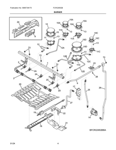 Burner Diagram and Parts List for  Frigidaire Range