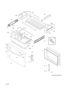 Freezer Drawer, Baskets Diagram and Parts List for  Frigidaire Refrigerator