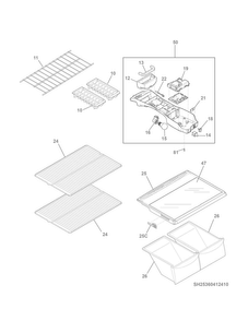 Shelves Diagram and Parts List for  Kenmore Refrigerator
