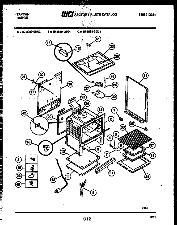 BODY PARTS Diagram and Parts List for  Tappan Range