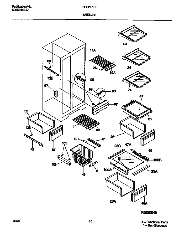 SHELVES Diagram and Parts List for  Frigidaire Refrigerator