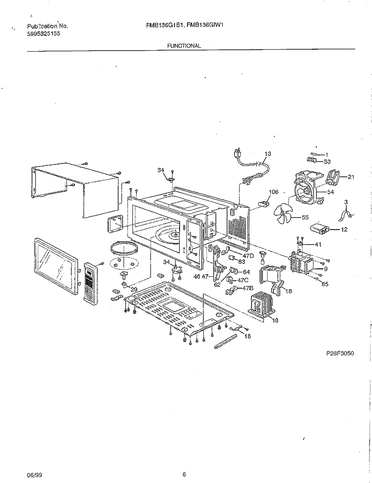 FUNCTIONAL PARTS Diagram and Parts List for FMB136G1W1  Frigidaire Microwave