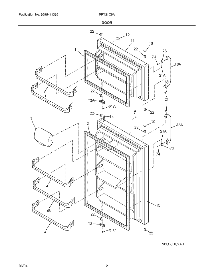 DOOR Diagram and Parts List for  Frigidaire Refrigerator