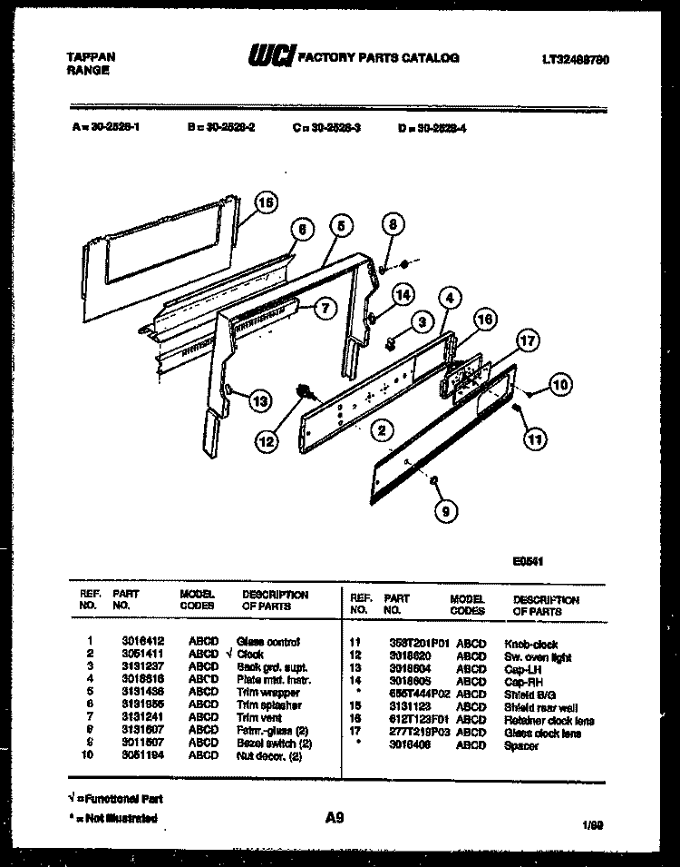 BACKGUARD Diagram and Parts List for  Tappan Range