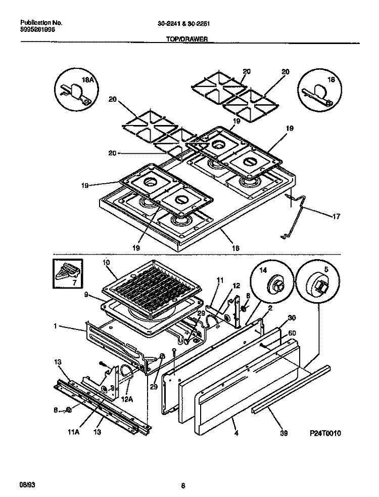 TOP / DRAWER Diagram and Parts List for  Tappan Range