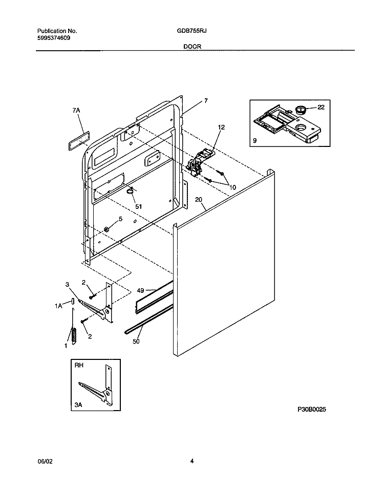 DOOR Diagram and Parts List for  Gibson Dishwasher