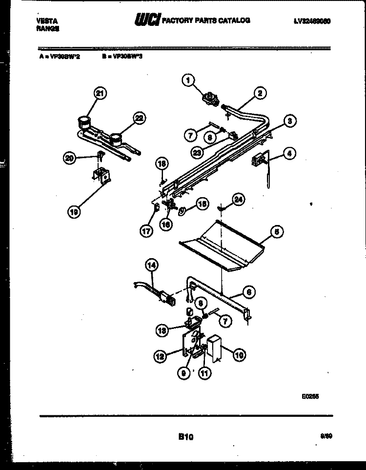 BURNER PARTS Diagram and Parts List for  Tappan Range