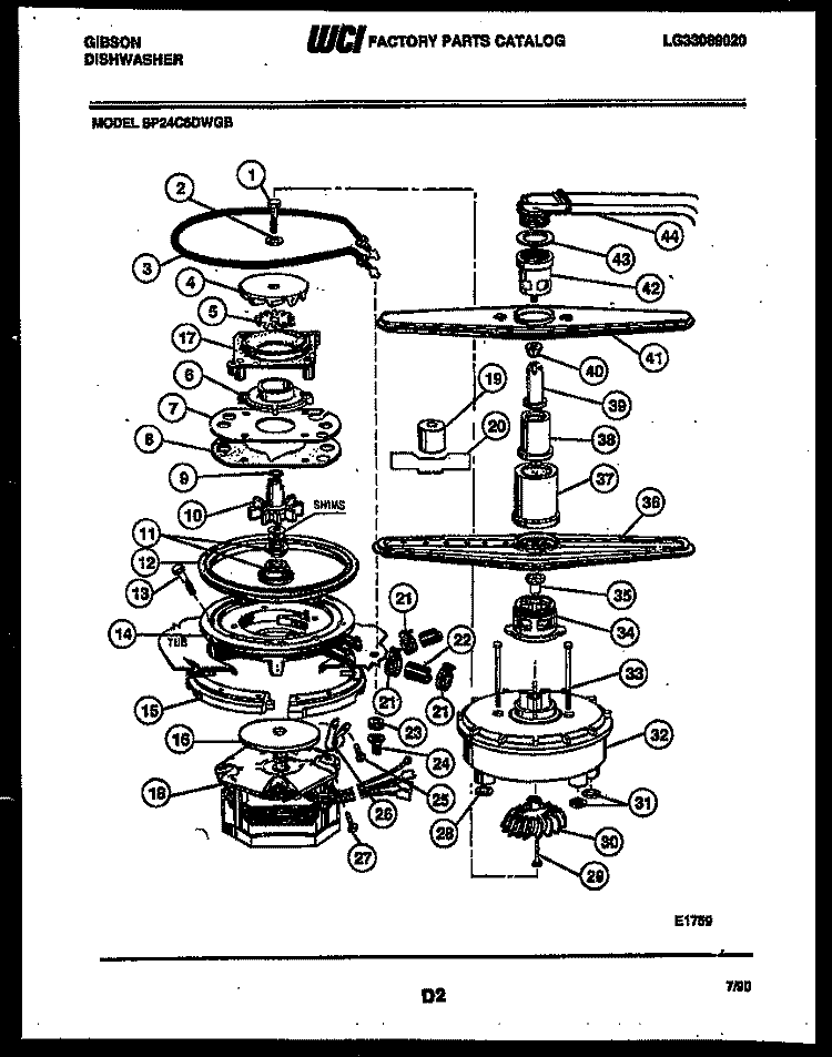 MOTOR PUMP PARTS Diagram and Parts List for  Gibson Dishwasher