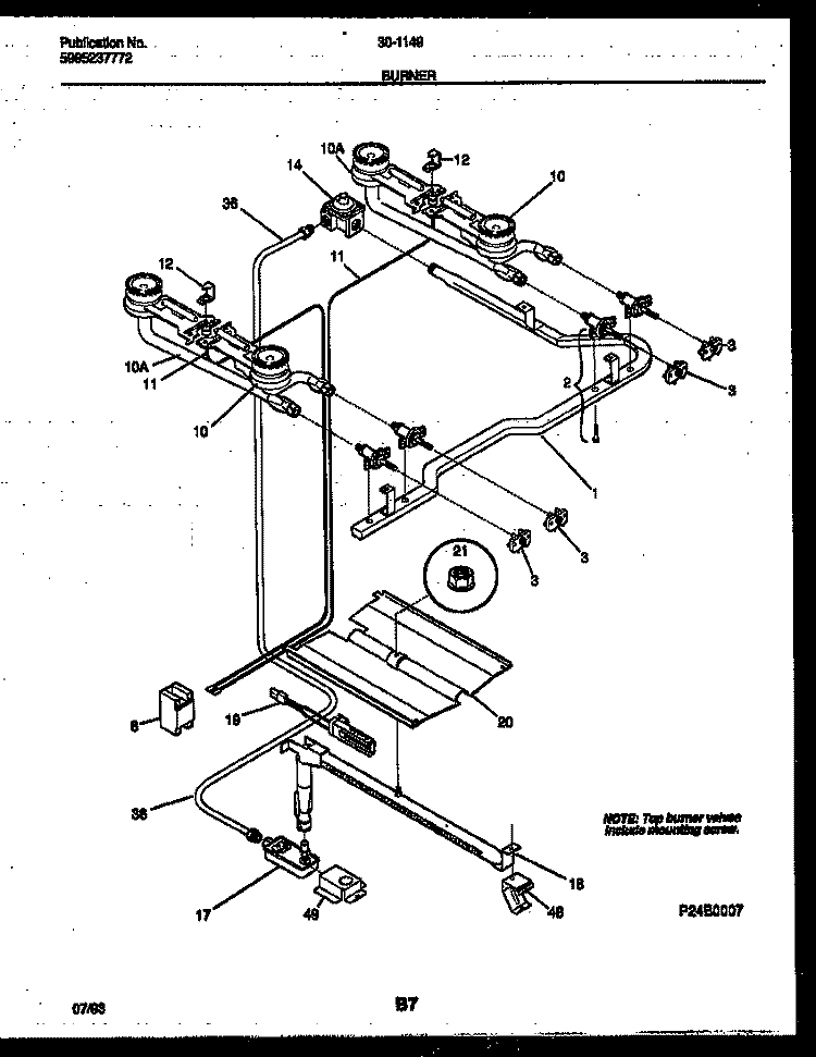 BURNER PARTS Diagram and Parts List for  Tappan Range