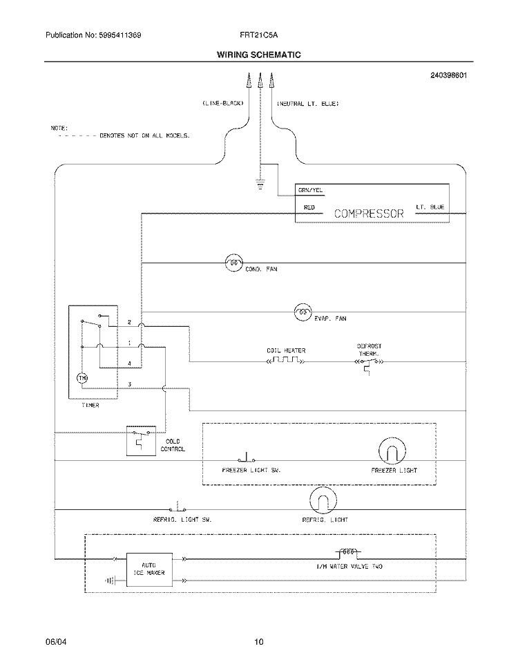 WIRING SCHEMATIC Diagram and Parts List for  Frigidaire Refrigerator