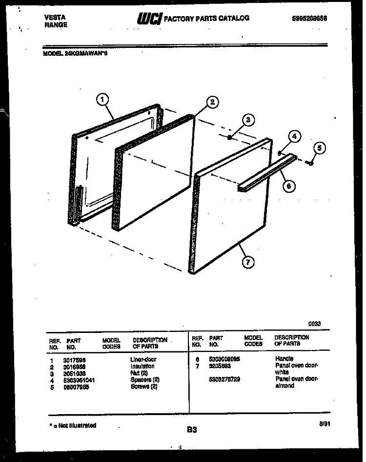 DOOR PARTS Diagram and Parts List for  Tappan Range
