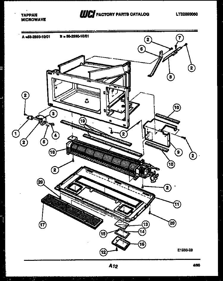 VENTILLATION FAN ASSEMBLY Diagram and Parts List for  Tappan Microwave