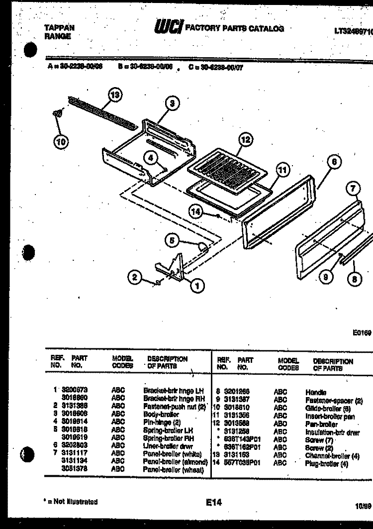 BROILER DRAWER PARTS Diagram and Parts List for  Tappan Range