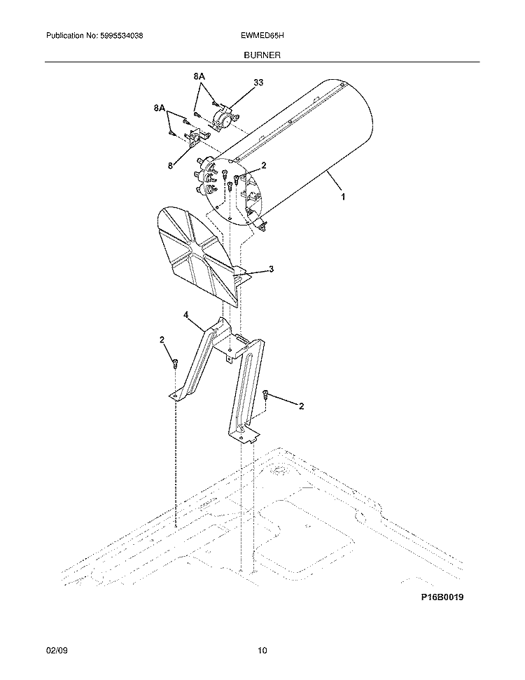 BURNER Diagram and Parts List for  Electrolux Dryer
