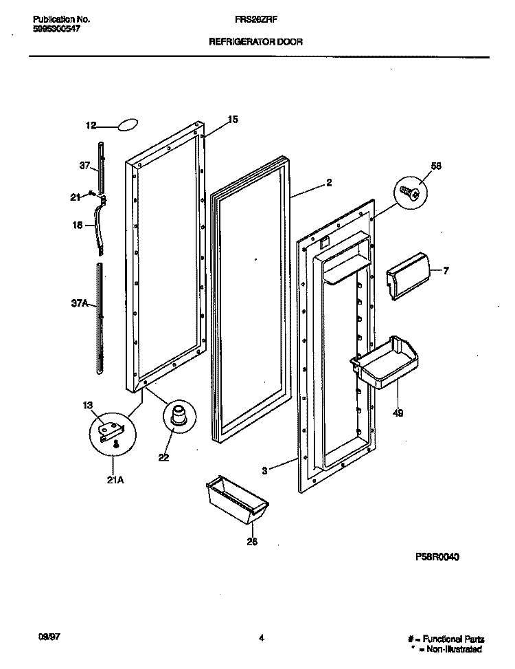 REFRIGERATOR DOOR Diagram and Parts List for  Frigidaire Refrigerator