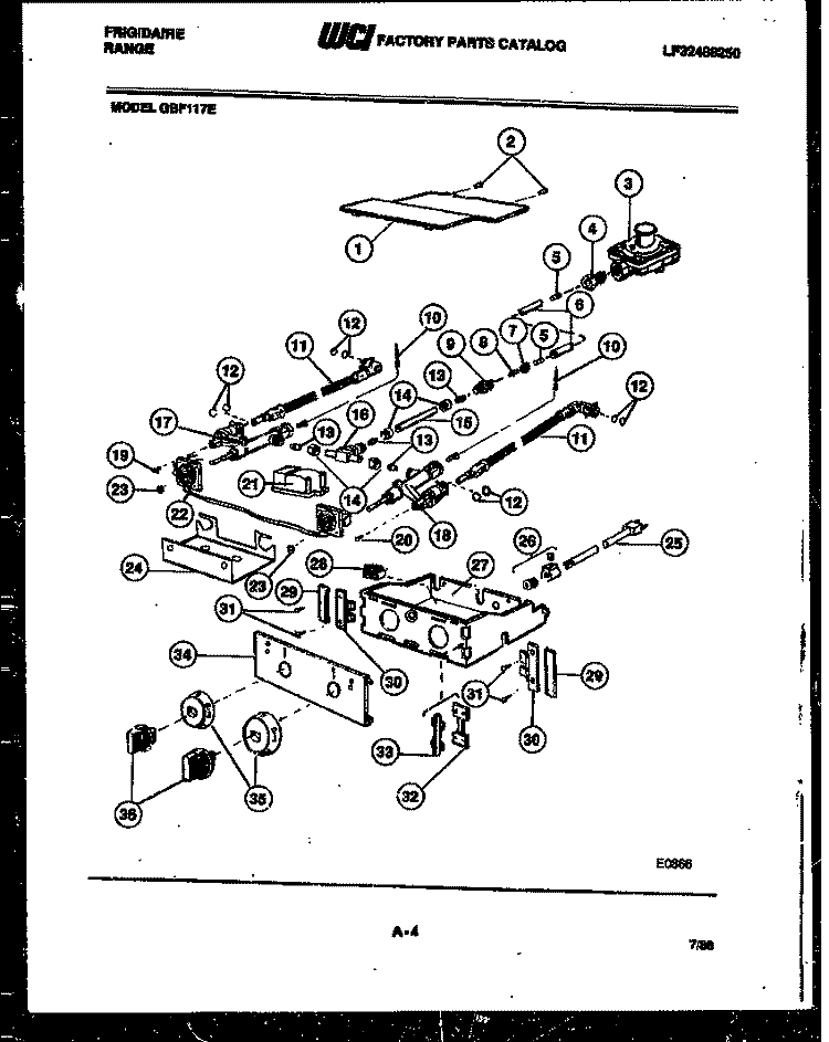 BURNER AND GAS CONTROL Diagram and Parts List for GBF117EL  Frigidaire Cooktop