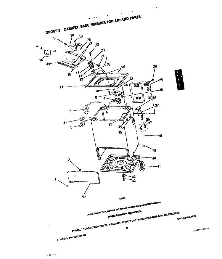 CABINET, BASE, WASHER TOP & LID Diagram and Parts List for  Frigidaire Washer
