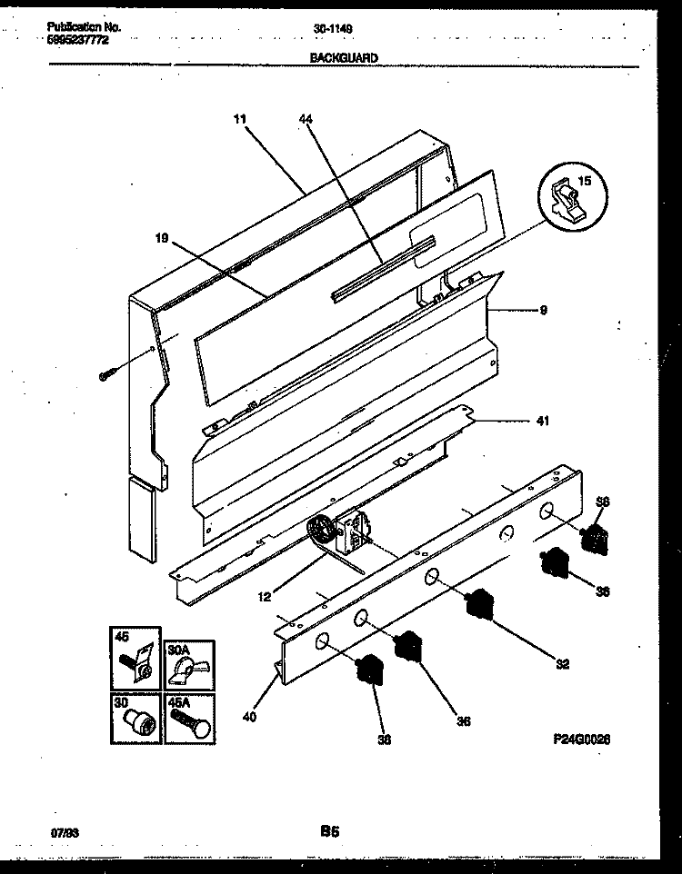 BACKGUARD Diagram and Parts List for  Tappan Range