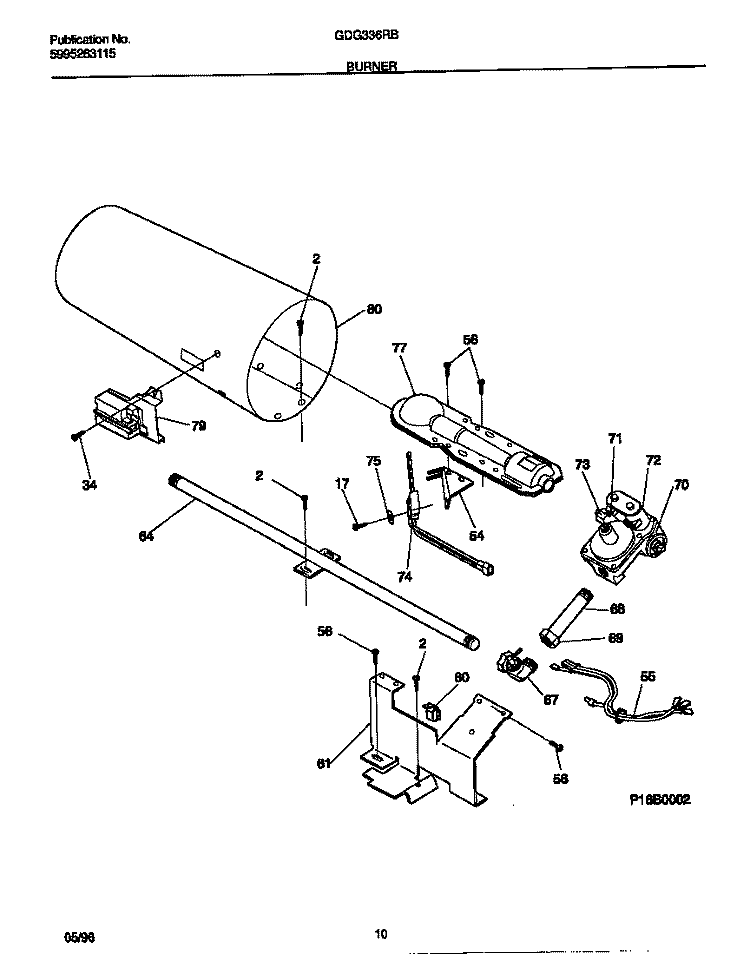 BURNER Diagram and Parts List for GDG336RBW2  Gibson Dryer