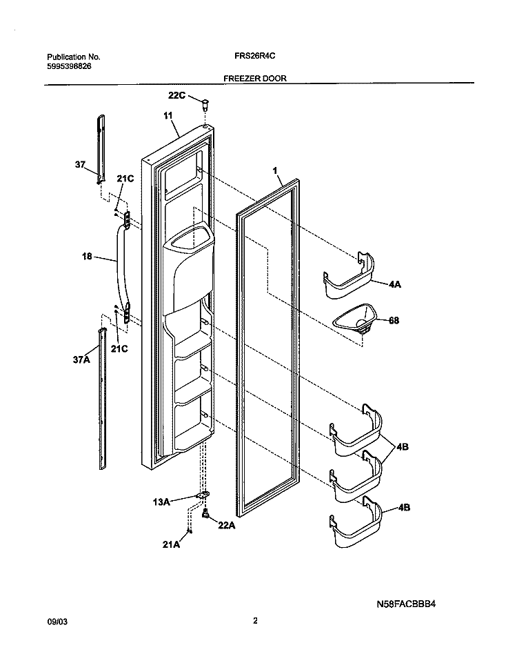 FREEZER DOOR Diagram and Parts List for FRS26R4CB1  Frigidaire Refrigerator
