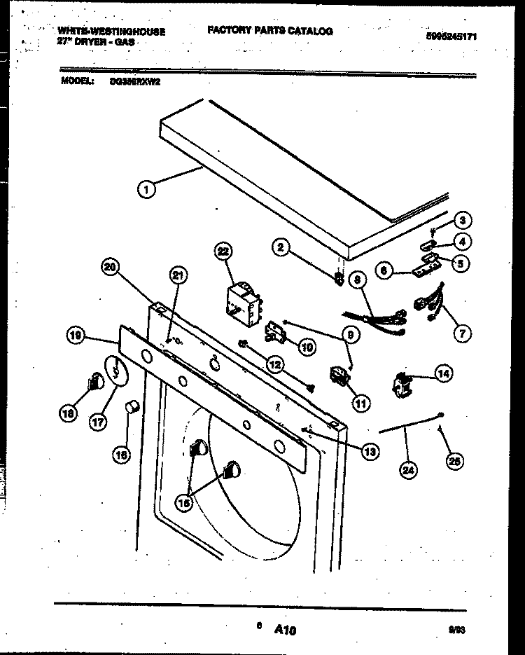 CONSOLE AND CONTROL PARTS Diagram and Parts List for  Frigidaire Dryer