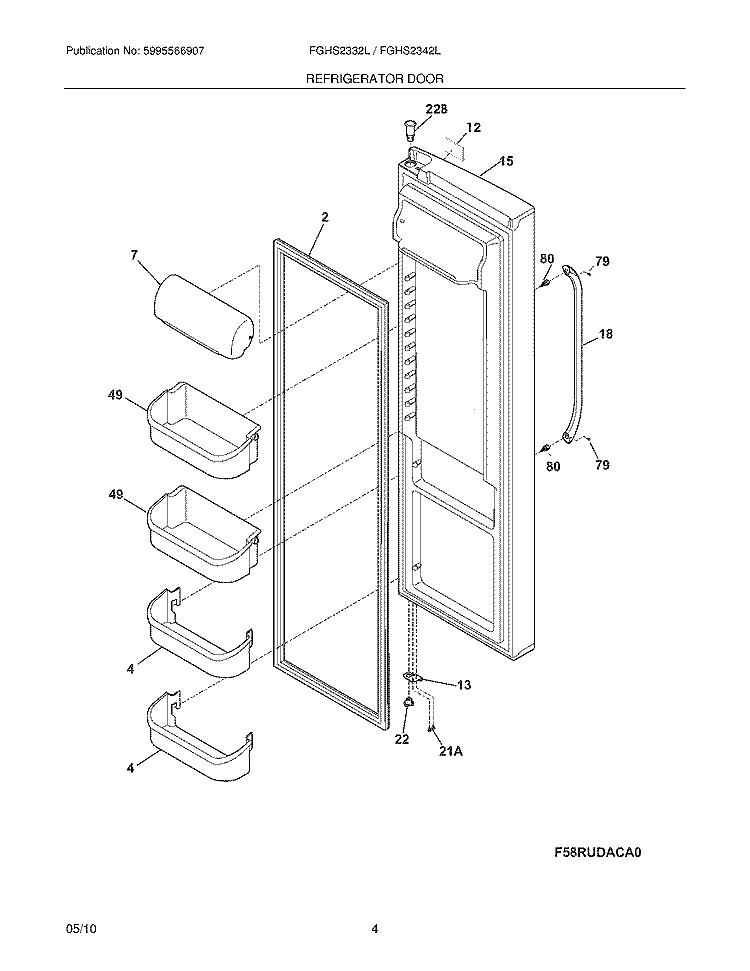 REFRIGERATOR DOOR Diagram and Parts List for  Frigidaire Refrigerator