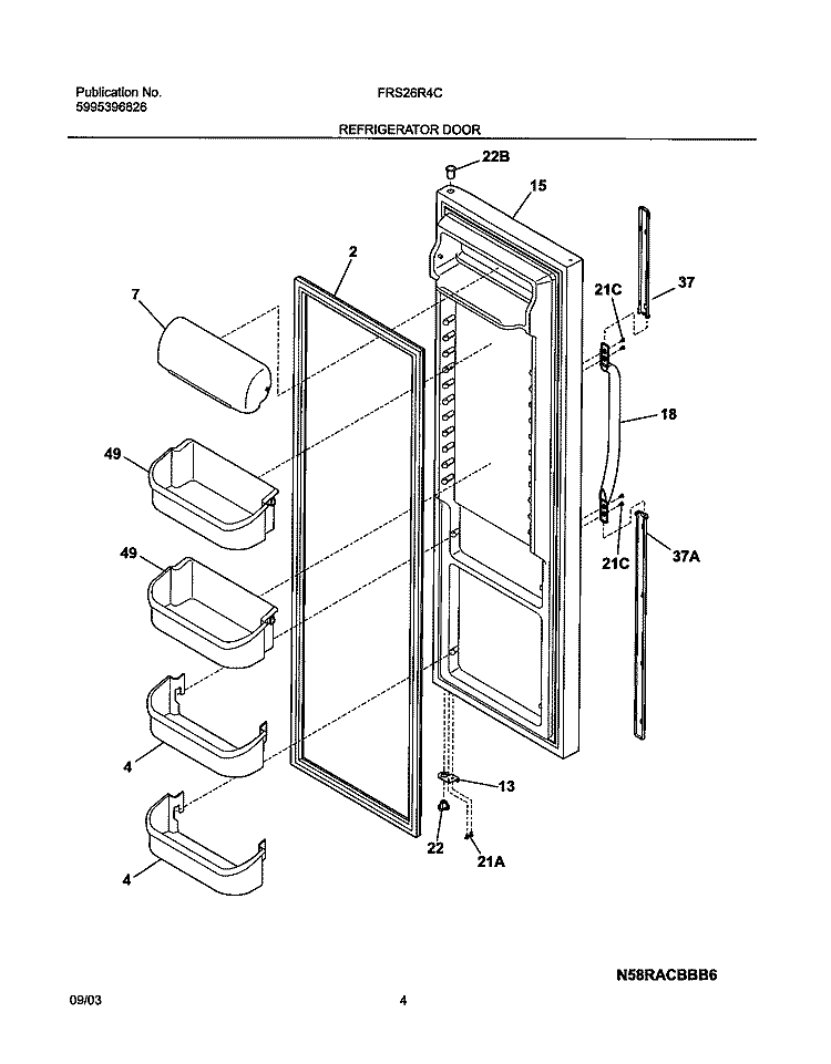 REFRIGERATOR DOOR Diagram and Parts List for FRS26R4CB1  Frigidaire Refrigerator