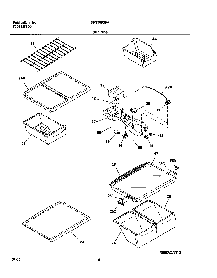 SHELVES Diagram and Parts List for FRT18FS5AQ8  Frigidaire Refrigerator