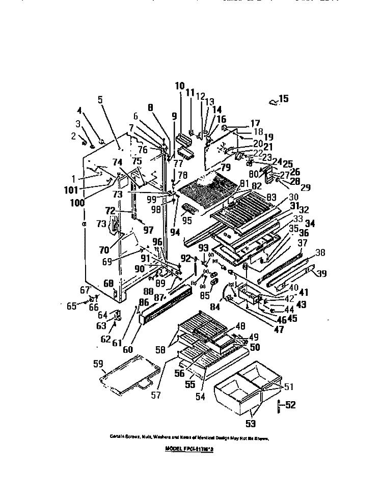 CABINET Diagram and Parts List for  Frigidaire Refrigerator