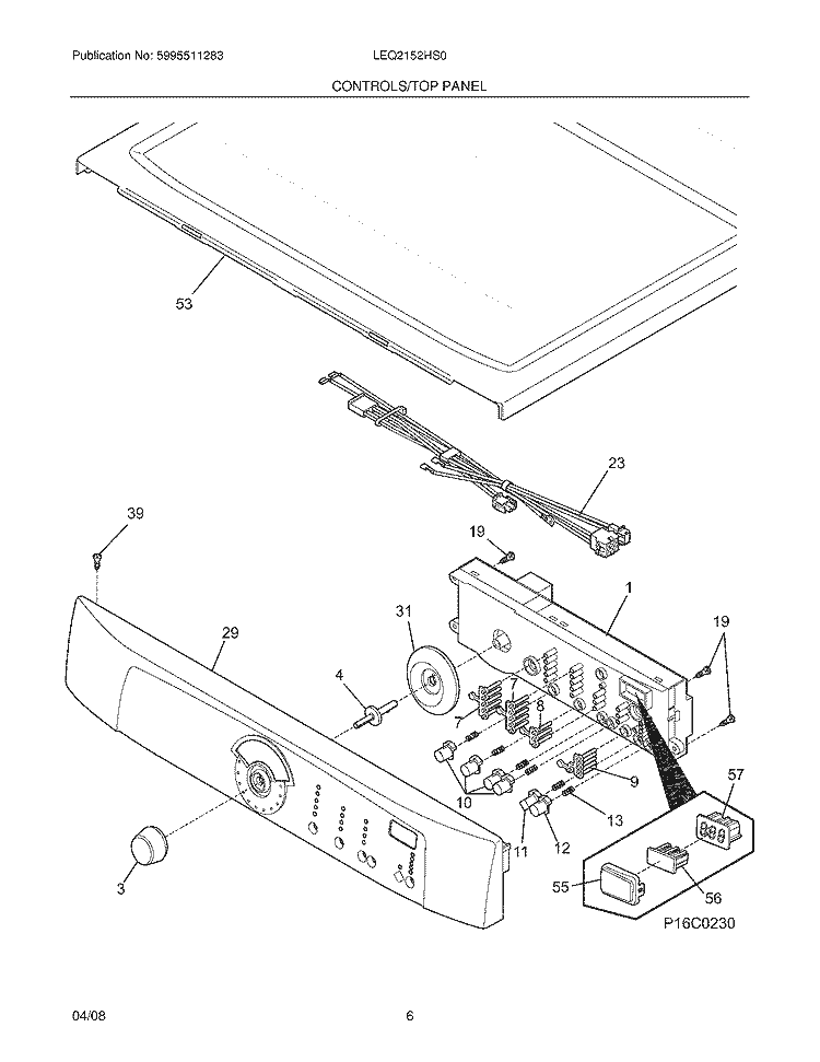 CONTROLS / TOP PANEL Diagram and Parts List for  Frigidaire Dryer