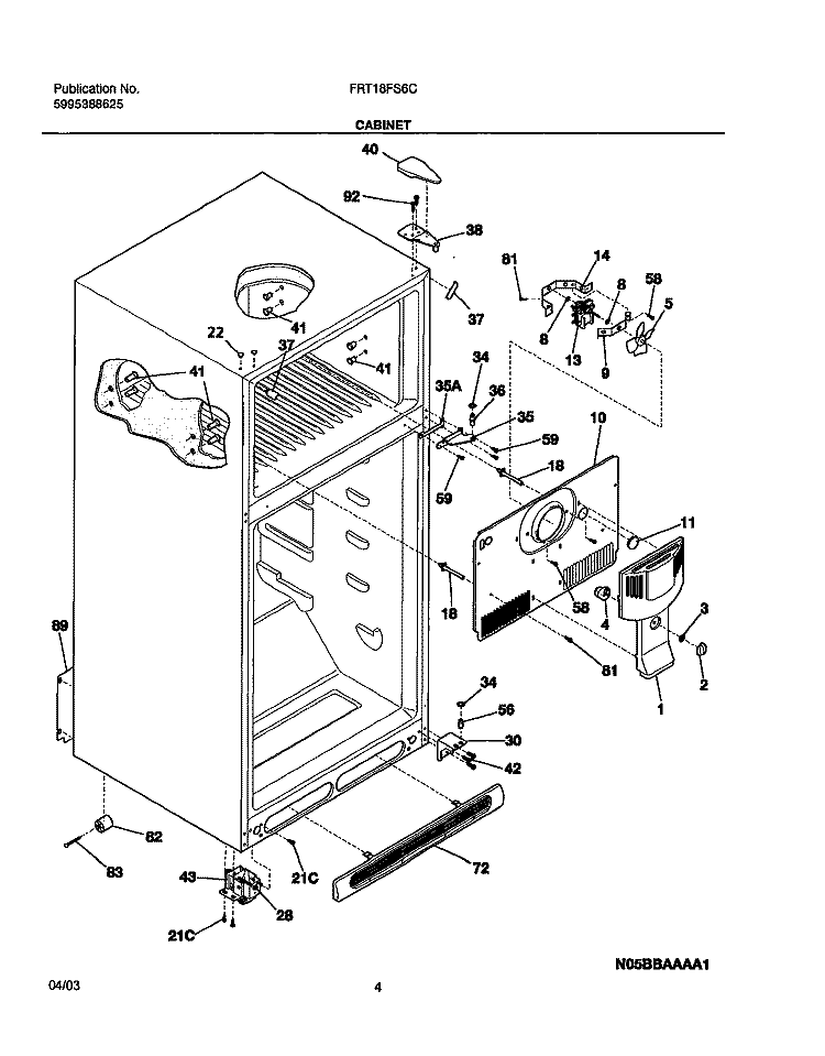 CABINET Diagram and Parts List for FRT18FS6CQ0  Frigidaire Refrigerator