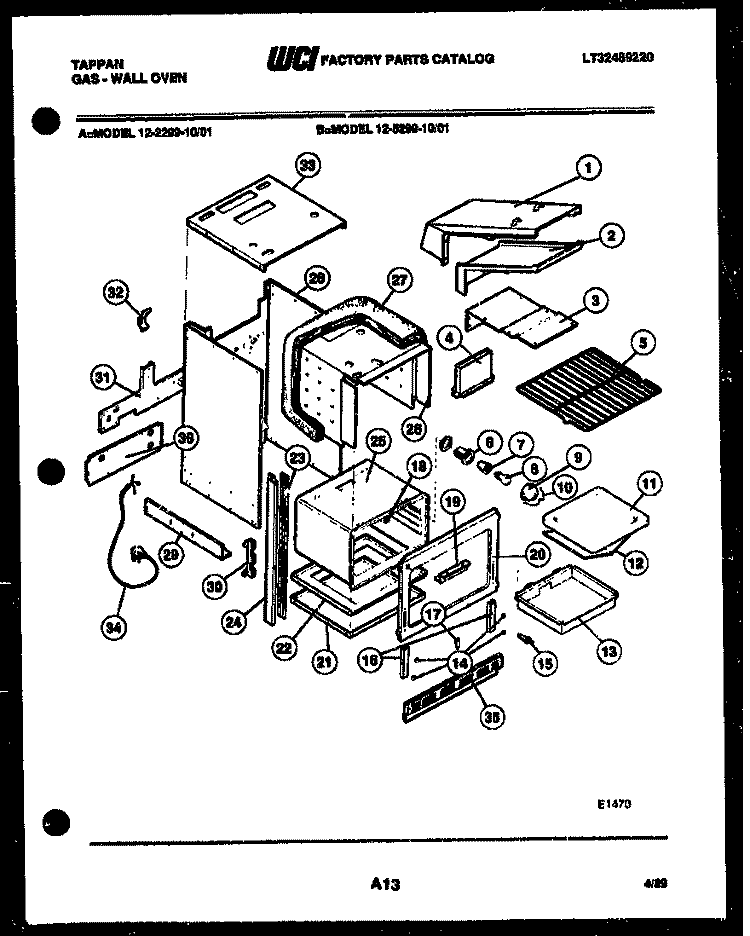 BODY PARTS Diagram and Parts List for  Tappan Wall Oven