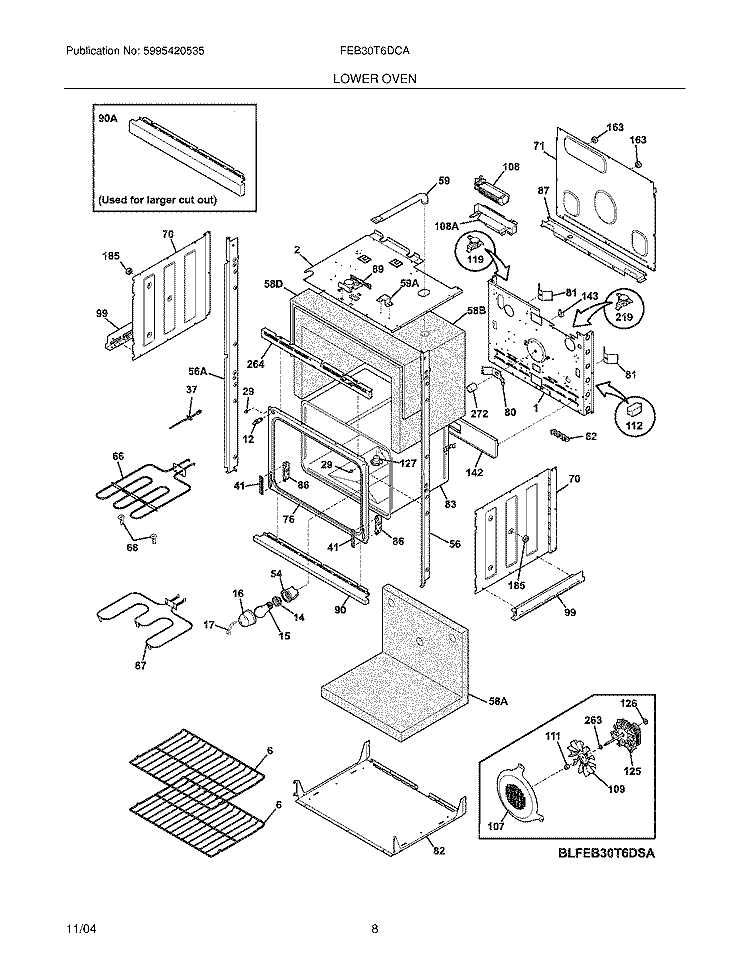 LOWER OVEN Diagram and Parts List for  Frigidaire Wall Oven