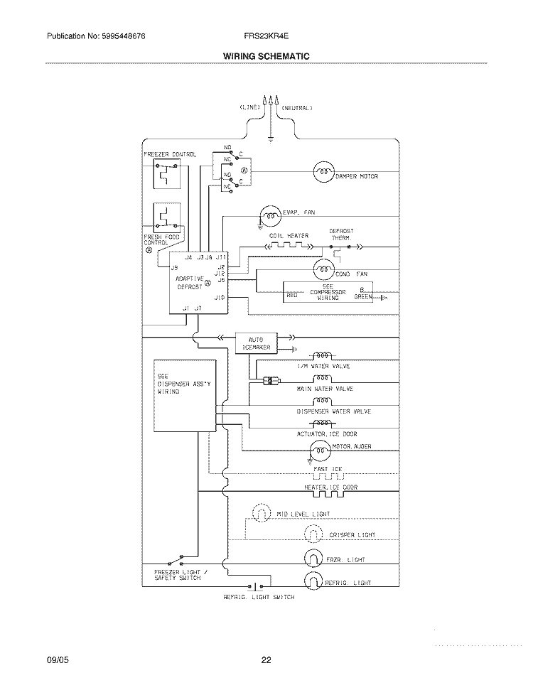 WIRING SCHEMATIC Diagram and Parts List for  Frigidaire Refrigerator
