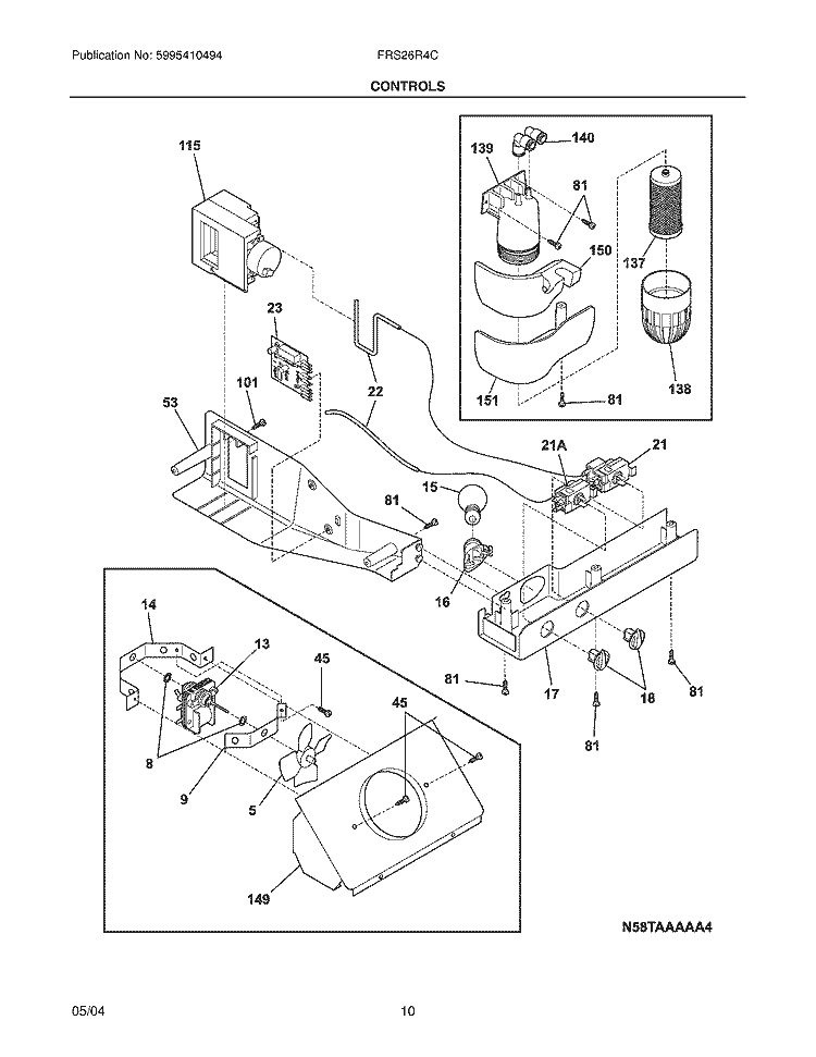 CONTROLS Diagram and Parts List for FRS26R4CB2  Frigidaire Refrigerator