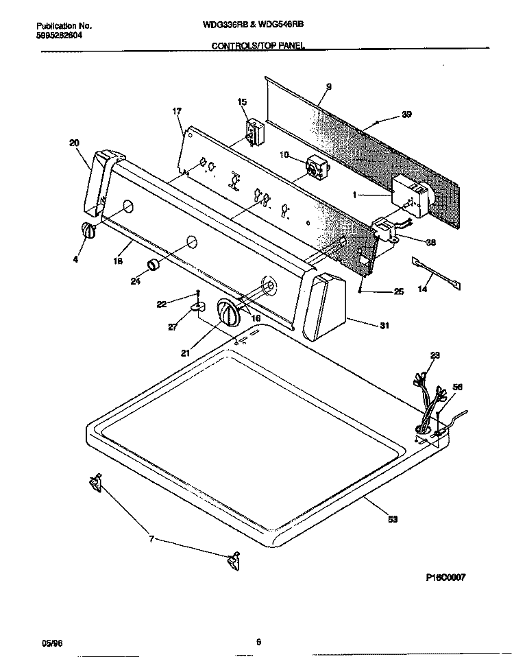 CONTROLS / TOP PANEL Diagram and Parts List for  Frigidaire Dryer