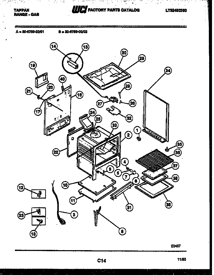 BODY PARTS Diagram and Parts List for  Tappan Range