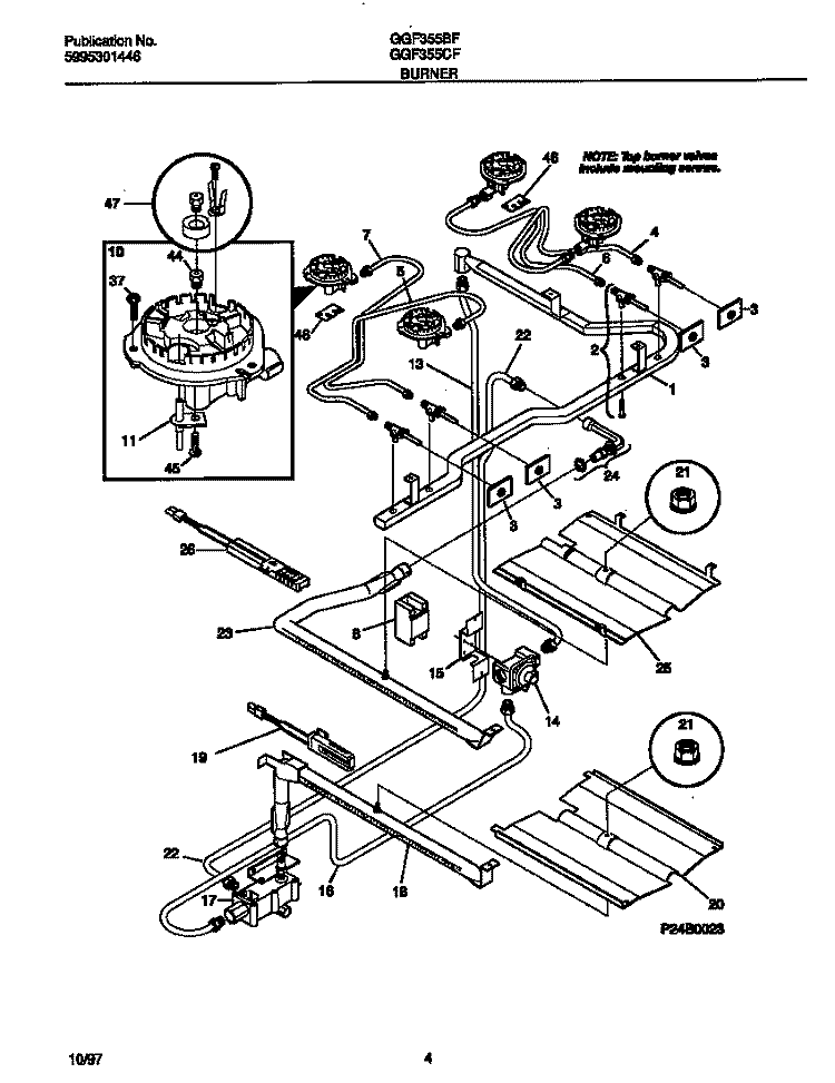 BURNER Diagram and Parts List for  Gibson Range