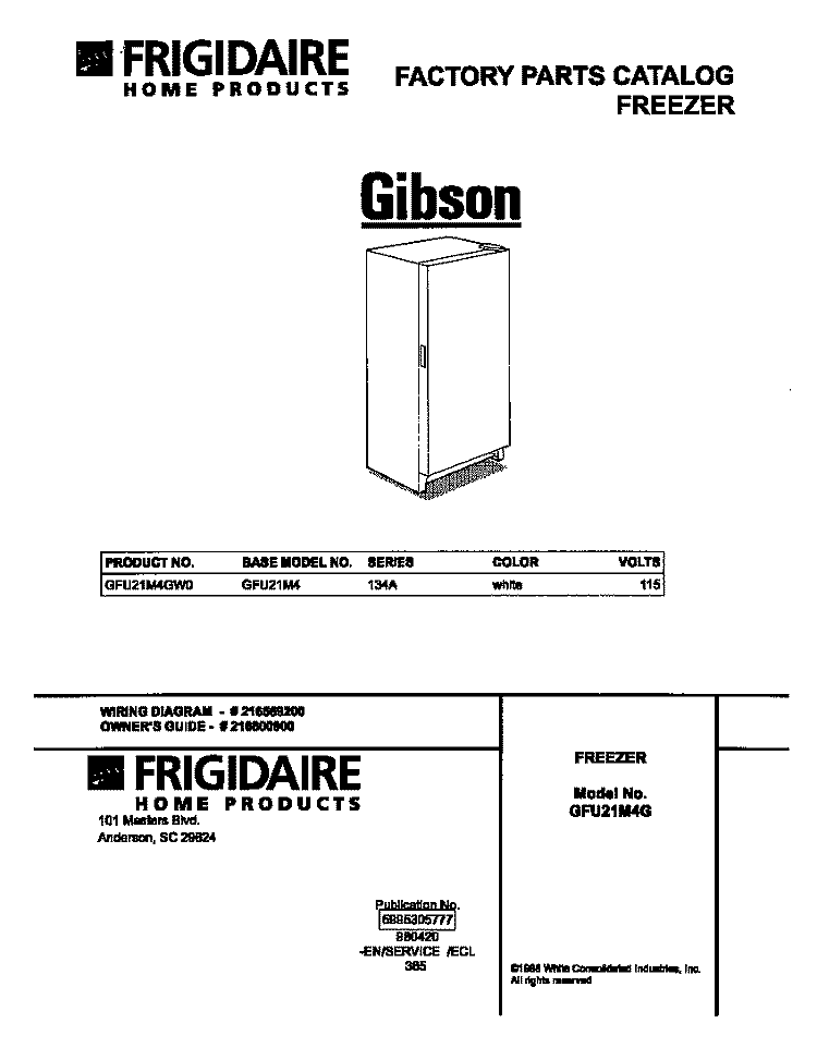 COVER Diagram and Parts List for  Gibson Freezer