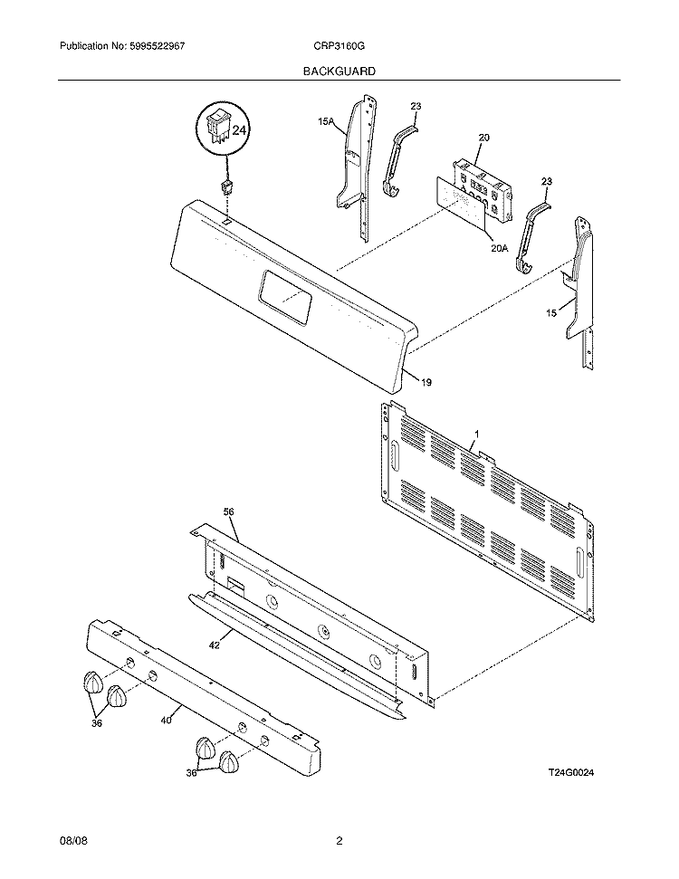 BACKGUARD Diagram and Parts List for  Crosley Range
