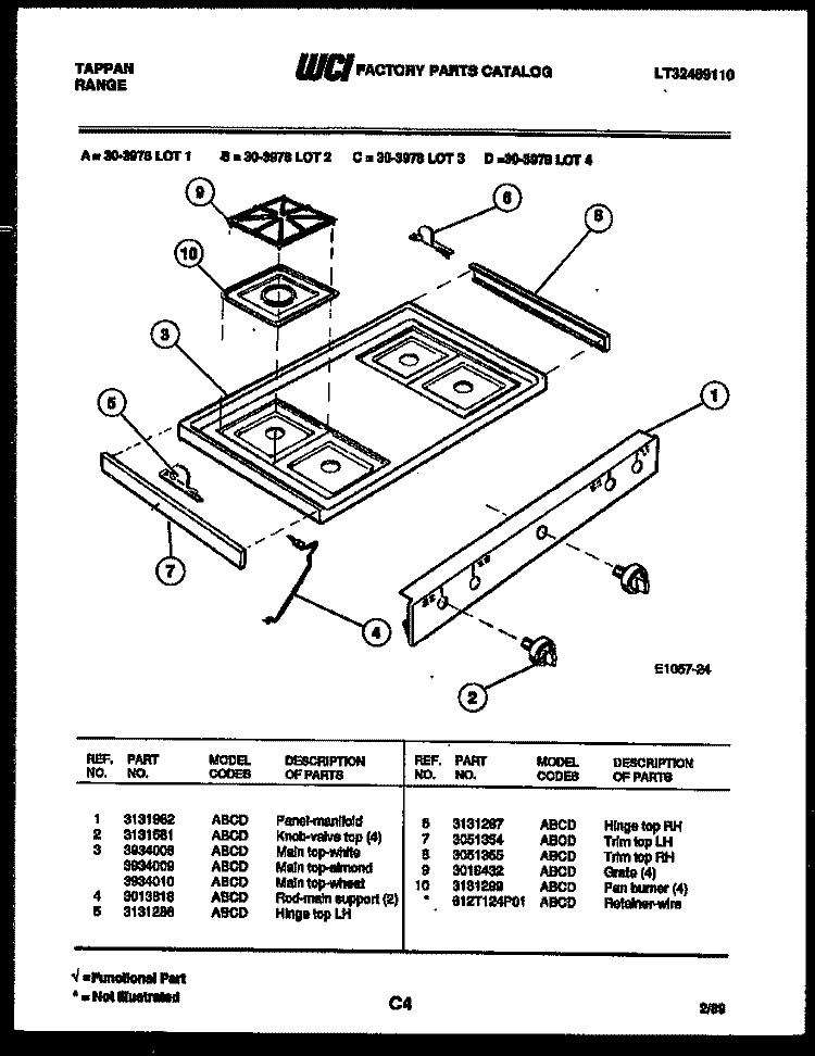 COOKTOP PARTS Diagram and Parts List for  Tappan Range