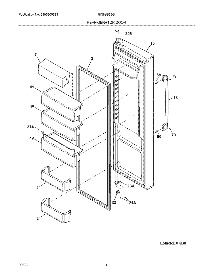 REFRIGERATOR DOOR Diagram and Parts List for  Electrolux Refrigerator