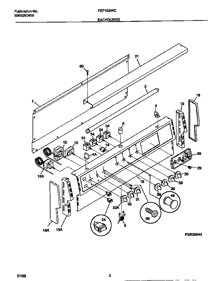 BACKGUARD Diagram and Parts List for  Frigidaire Range