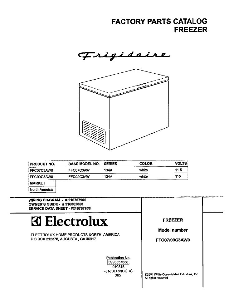 COVER Diagram and Parts List for  Frigidaire Freezer